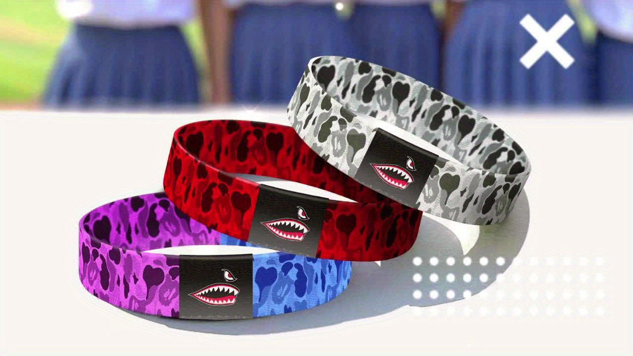 Shark Camo Print Wristband Elastic Polyester Vintage Style 1pc